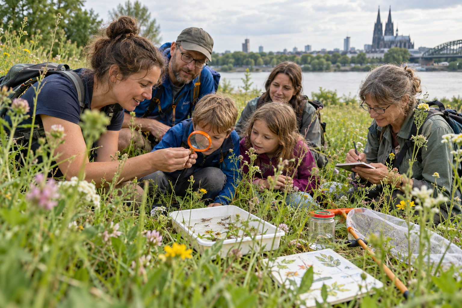 Citizen-Science-Gruppe untersucht Natur an einem deutschen Flussufer