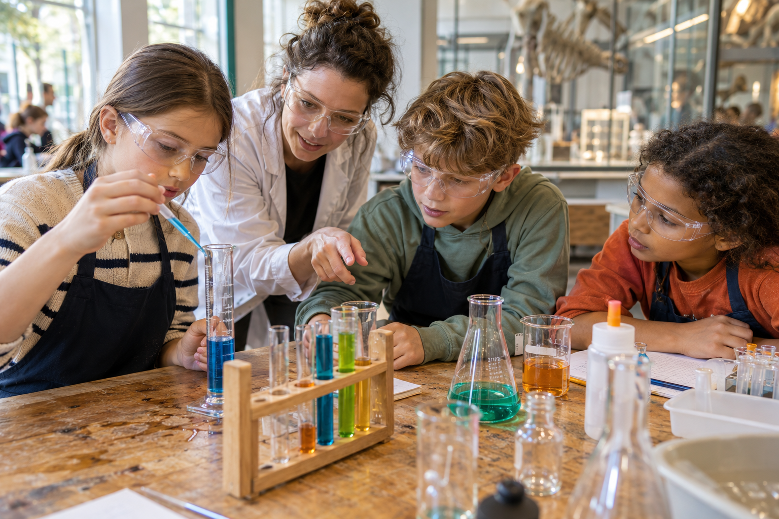 Kinder experimentieren in einem betreuten Laborworkshop