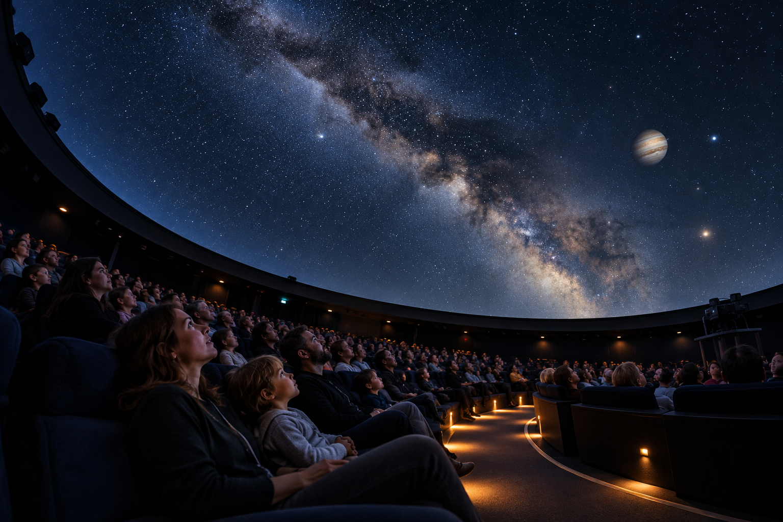Publikum erlebt eine Sternenprojektion im Planetarium